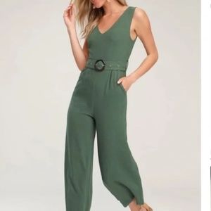 Lulu’s Avalon Sage Green Belted Culottes Jumpsuit